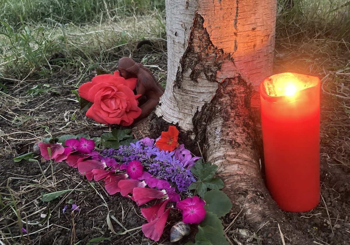 RED FLOWER AND CANDLES